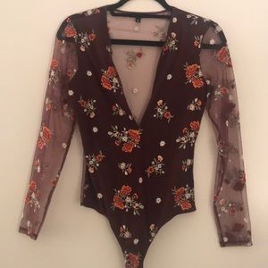 Express Sheer Back Floral Bodysuit